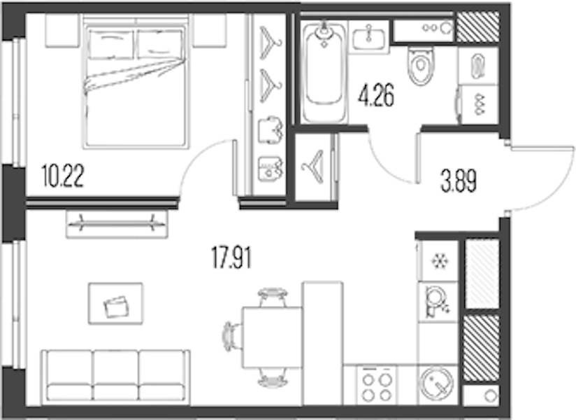 1-комнатная квартира 36.28 м², 4/10 эт., ЖК «LEGENDA Васильевского»